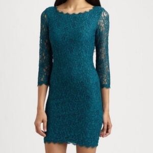 Diane Von Furstenberg Teal Lace Long Sleeve Zarita Dress - Size 2